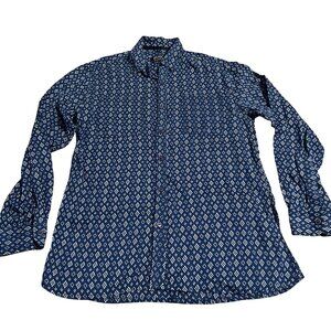 Pudu By Andy Piers Mens Navy & White Geometric Long-Sleeve Button-Up Shirt